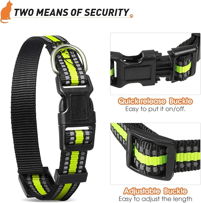 Weewooday 3 Pieces Reflective Dog Collar Nylon Adjustable Quick Release Pet Collars for Dogs(Medium)