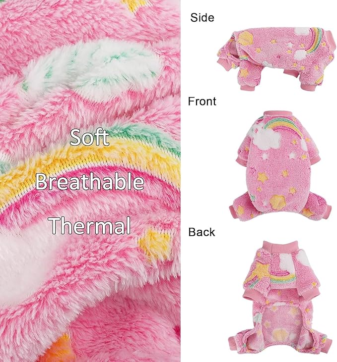 Dog Pajamas Pjs Small Girl, Winter Sweater Cute Extra Small Puppy Clothes, 4 Legs Fleece Dog Sweater Jumpsuit, Soft Doggie Onesies Pet Apparel Outfits for Chihuahua Yorkie, Pink, Small