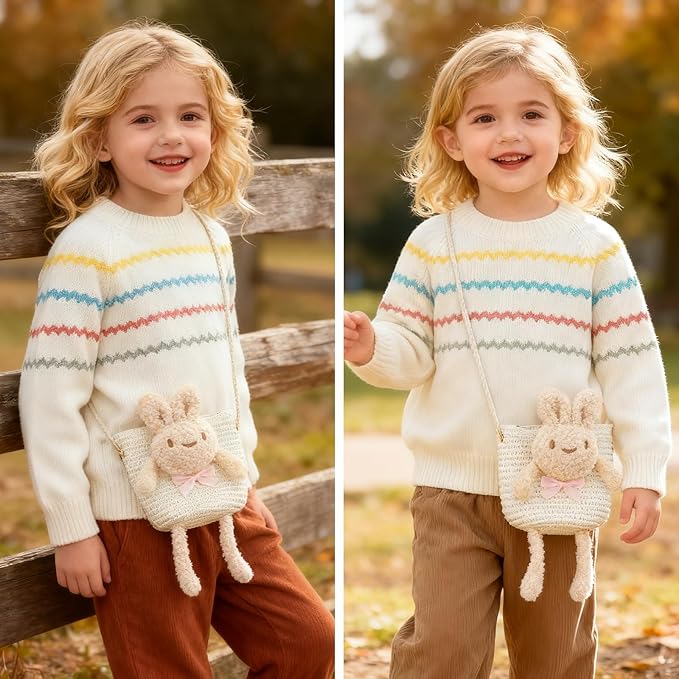 Simplee kids Baby Girl Knit Sweater with Bear in The Pocket Toddler Pullover Sweater Cute Fall Winter Clothes