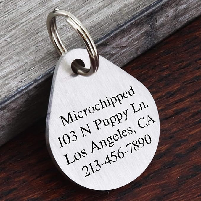Ultra Joys Dog ID Tag, Custom Dog Tag Personalized Cat Tag, Pet ID Tag, Brushed Stainless Steel Teardrop Dog Tag Silver Large