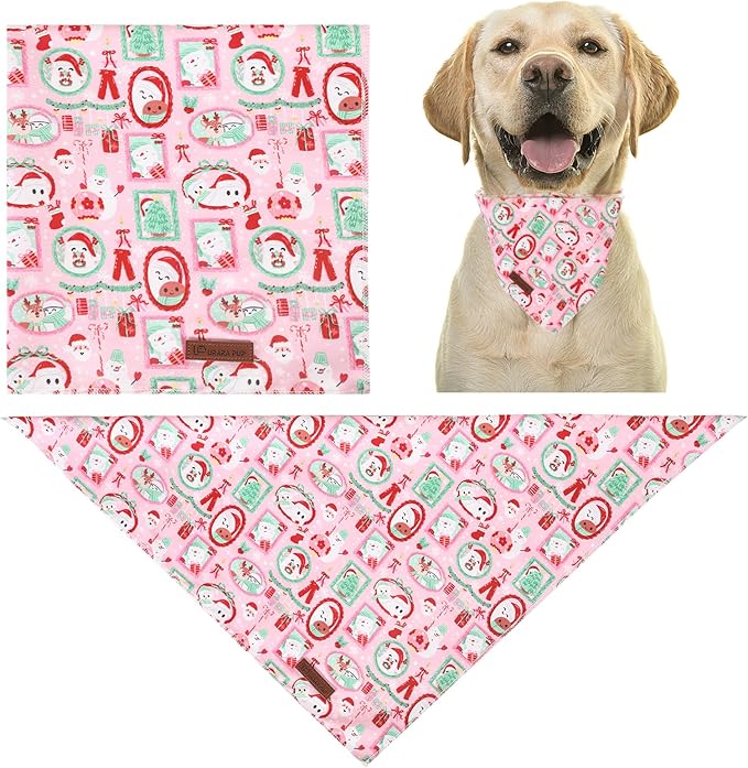Christmas Dog Bandana–Adorable Happy Snowman Triangle Scarf for Small Medium Large Dogs, Soft Cotton Pet Bib for Winter & New Year, Adjustable Dog Kerchief
