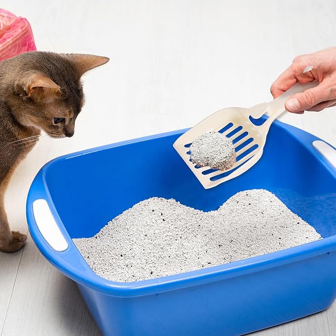 Cat Litter Scoop, Durable Plastic Kitty Litter Sifter Scooper with Wide Slats Comfy Handle Deep Shovel Pooper Lifter Captures All Clumps for Easy Sifting Pine Pellets Box (Milky White)