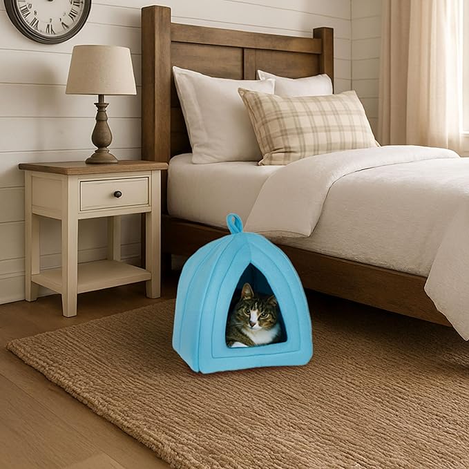 Cat House Indoor Cat Bed with Removable Foam Cushion, Plush Cat Tent Bed for Small Pets, Comfortable Cozy Hideaway for Cats, Kittens, Rabbits, Guinea Pigs, Ferrets, Hedgehogs, by PETMAKER