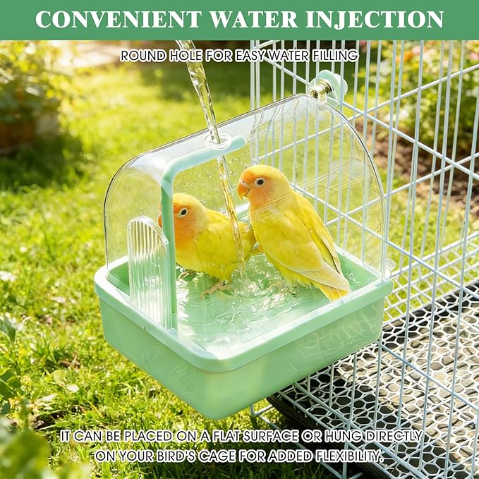 Pacify Automatic Bird Bath for Cage, Hanging Bird Shower with Pump, Circulating Water Indoor Parakeet Bathtub Bird Cage Accessory for Parrot, Parakeet, Cockatiel, Budgie, Conure, Lovebird