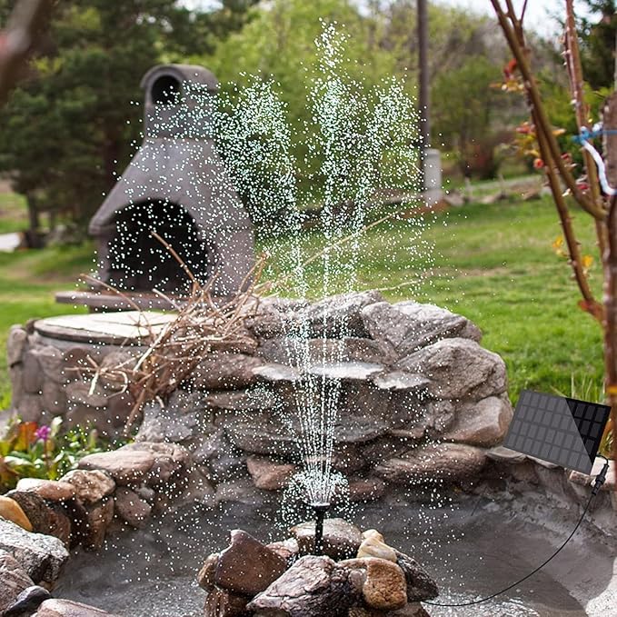 Solar Fountain Pump for Bird Bath, with Separate Solar Panel, 2 W Upgraded Solar Water Pump with 3 M Long Cable & 4 Nozzles for Bird Bath, Outdoor Pond, Patio Garden and Fish Tank (Black)
