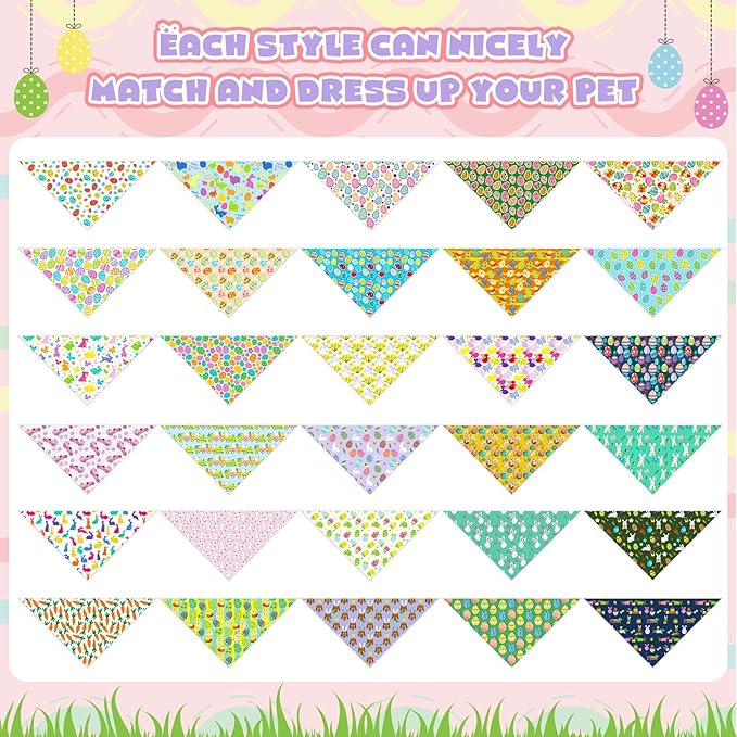 Aliceset 180 Pack Easter Dog Bandana Bulk, Easter Bandanas for Dog, Washable Adjustable Pet Triangle Scarf Bib for Small Medium Large Puppy Holiday Costumes Accessories