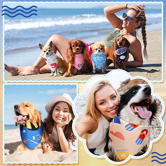 150 Pcs Ocean Dog Bandanas Bulk Summer Pet Bibs Triangle Ocean Themed Pet Scarf Bandanas for Medium Large Dogs Birthday Summer Beach Costume Decoration
