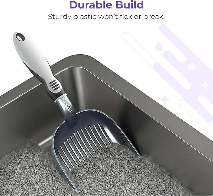 Sifter w/ Deep Shovel Cat Litter Scoop - Designed by Cat Owners - Durable Plastic Cat Litter Scooper for Litter Box - Solid Strong Handle. By iPrimio. Patented Kitty Litter Scoop