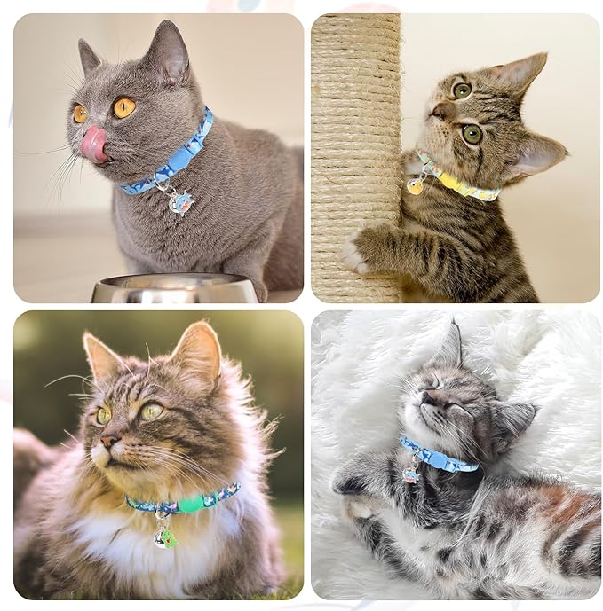 3 Pack Breakaway Cat Collars with Bell- Daisy Pendant Spring Cat Collar for Girl Boy Cats with Safety Buckle- Cute Kitten Collar Adjustable 8"-12" for Kitty Puppy Small Pets