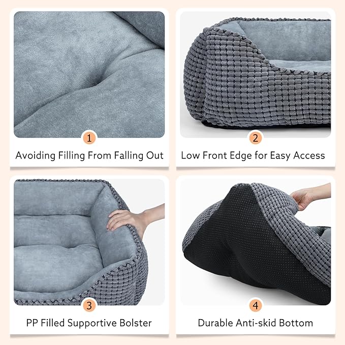 MIXJOY Dog Bed for Large, Medium, Small Dogs - Rectangle, Washable, Orthopedic, Soft Cat Beds - Anti-Slip Bottom, Multiple Sizes (35'', Grey)