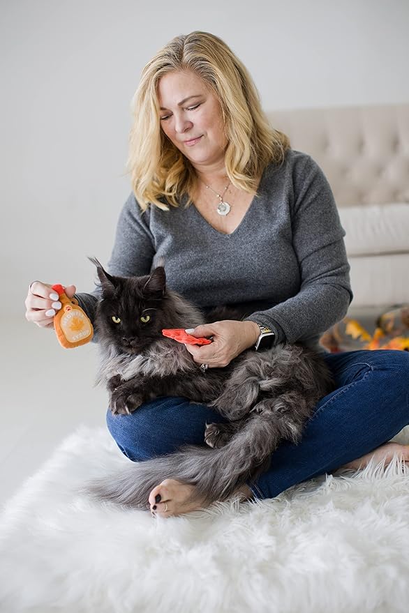 Pearhead Fall Maple Leaf Cat Toy Set – 2-Pack Crinkle and Catnip Teaser Toys for Thanksgiving, Autumn Interactive Play, Kitten Chase Exercise Gift