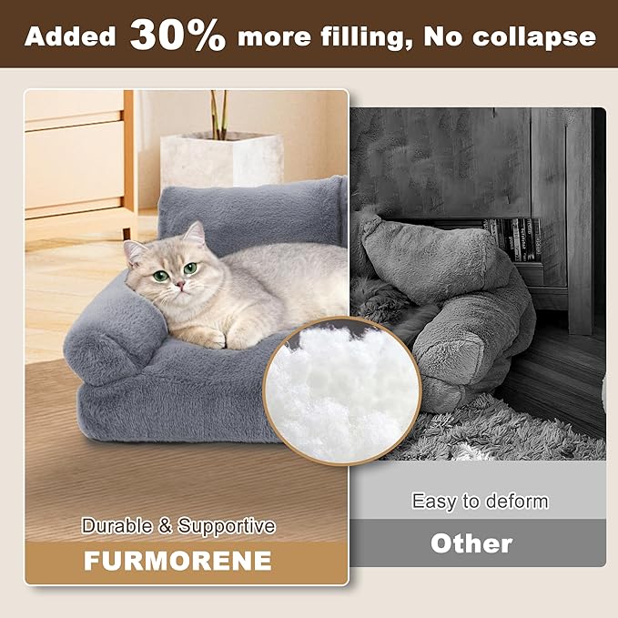 Cat Beds for Indoor Cats, Cat Couch Bed, Cute Cats Sofas for Pets, Small Dog Sofas & Chairs with Removable Washable Cover, Plush Soft Pet Furniture for 10lbs Small Dogs & Cats(Light Grey)