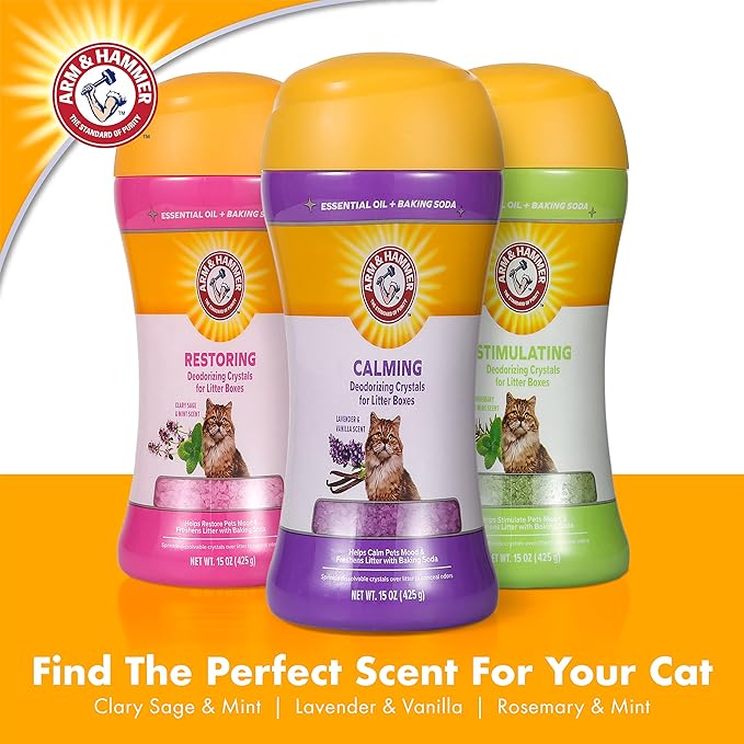 Arm & Hammer Restoring Cat Litter Box Deodorizing Crystals, Litter Deodorizer Additive to Help Absorb Odors and Restore Freshness Between Changes, Clary Sage & Mint Scent, 15 Oz - 2 Pack