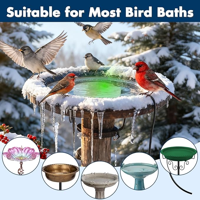 Outdoors 100W Bird Bath Heater for Winter,Birdbath Deicer Pond De-icer Thermostatically Controlled Birdbaths Water Heater with 5.9 Ft Power Cord and Working Indicator Light (White)