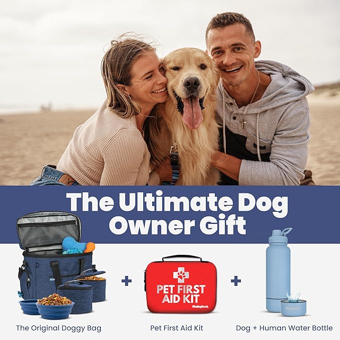 The Original Doggy Bag™ - Complete Dog Travel Bag for Supplies with 2 BPA-Free Travel Dog Bowls & 2 Pet Food Containers - Traveling Kit for Road Trips, Camping, Weekend Away or Doggy Gift: Navy