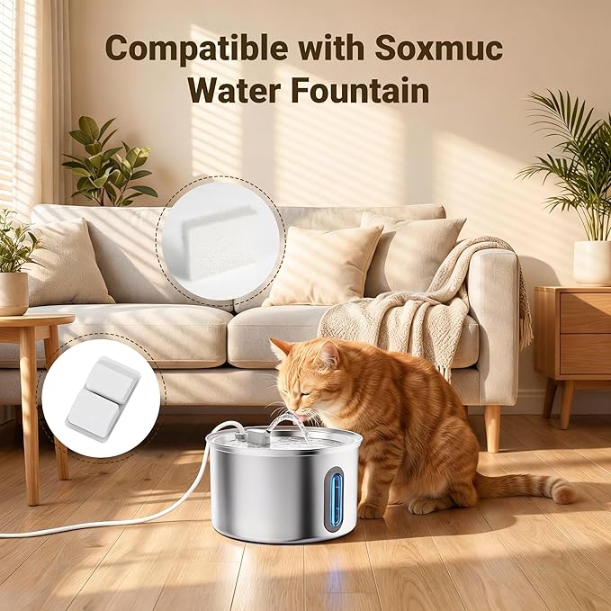 Cat Water Fountain Stainless Steel, 3.2L Cat Fountains for Drinking with Smart Quiet Pump and Water Level Window, Easy-to-Clean Automatic Pet Water Dispenser for Indoor Use (12 Filters Only)