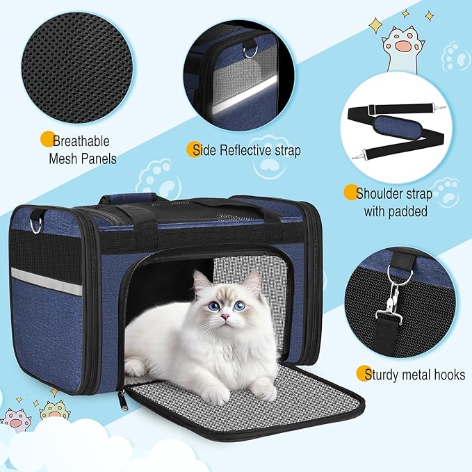 HUANLANG Cat Carrier Airline Approved,Soft-Sided Dog Carriers for Small Dogs Medium Cats,Pet Travel Carrier Up to 20 Lbs,Collapsible Cat Bag