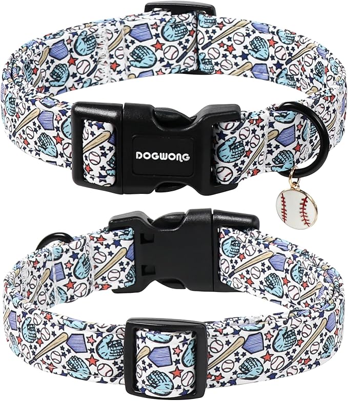 DOGWONG Baseball Dog Collar-Cute Boy Baseball Dog Collar, Adjustable Soft Male Dogs Collars for Large Dogs, XL