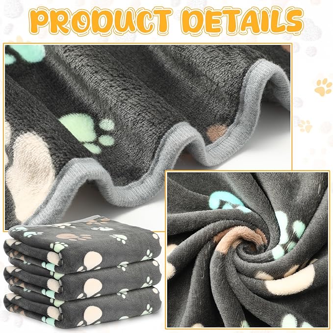 Tegeme 12 Pcs Pet Blankets Soft Fluffy Fleece Dog Cat Warm Paw Print Pattern Blankets Flannel Throw for Pets Dog Puppy Cat(41 x 30 Inch,Gray)