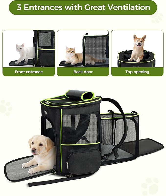 BAGLHER Expandable Cat Carrier Backpacks, Retractable Pet Carrier Backpack for Small Dogs & Cats with Breathable Mesh, Travel Bag Up to 18 Lbs for Hiking Camping Outdoor - Black
