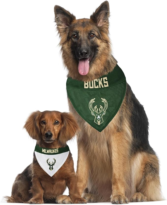 Pets First NBA Dog Bandana - Milwaukee Bucks Reversible Pet Bandana. 2 Sided Home & Away Sports Bandana with a PREMIUM Embroidery TEAM Logo, Large/X-Large