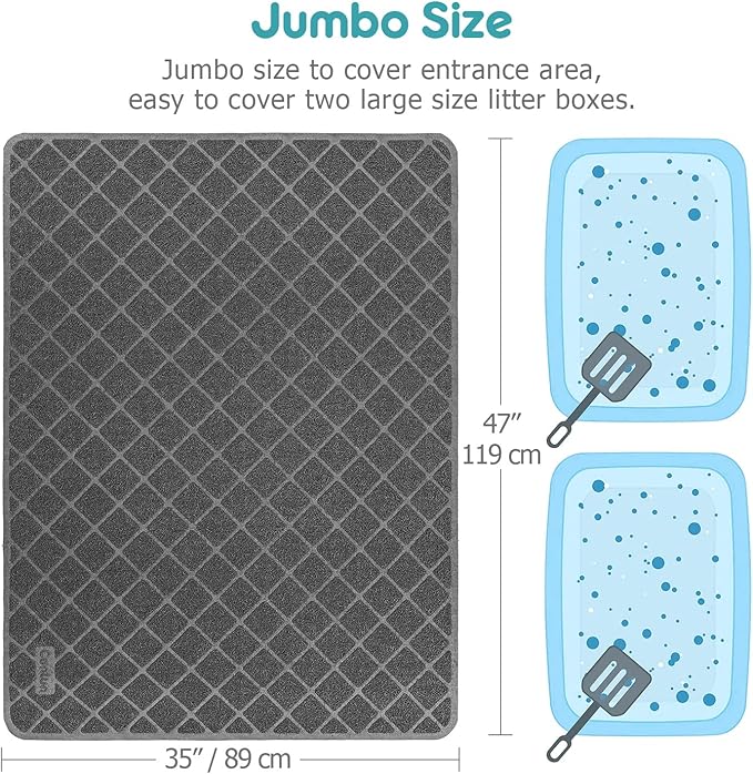 Cat Litter Mat Litter Trapping Mat, 47" x 35" Premium Durable PVC Grid Mesh with Scatter Control, Non-slip, Less Waste Cat Litter Box Mat, Soft on Kitty’s Paws, Urine Waterproof