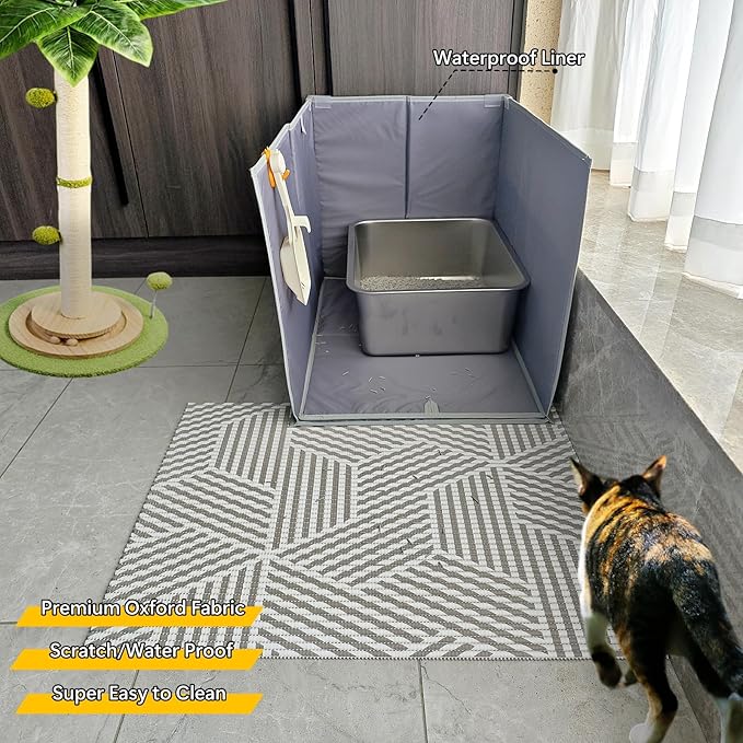 Extra Large Cat Litter Box Enclosure with Litter Mat, Open Top High Side, All-in-One Waterproof Splash Guard for Pet Litter Pan, Scratch Proof Cover for Cat Litter Boxes