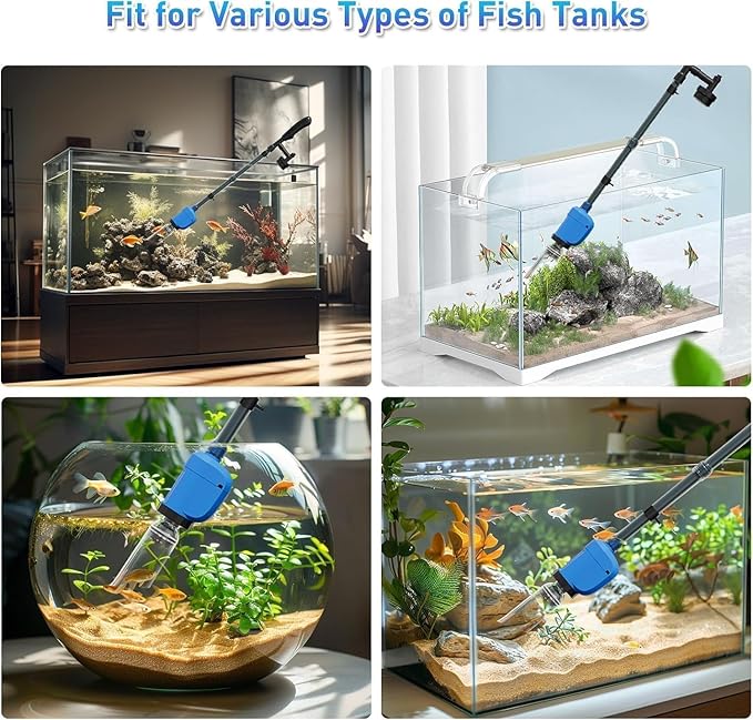 6-in-1 Electric Aquarium Gravel Cleaner, 530GPH Fish Tank Vacuum with Water Changer, Sand Washer & Debris Remover, Quiet 32W Pump & Telescopic Pole for Freshwater & Saltwater Tanks (Blue)