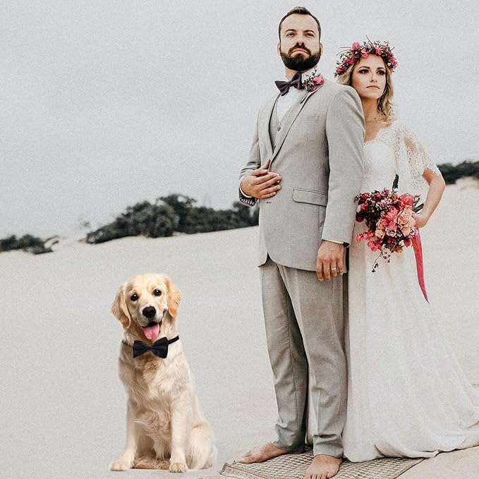 KOOLMOX Pink Bow Tie for Dogs, Formal Dog Bowtie with Adjustable Dog Collar for Medium and Large Dogs Cats Pets Wedding Christmas Birthday Party Holiday Homecoming Costumes, Black & Pink, 2 Pack