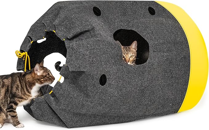 Homrich Interactive Cat Play Bag- Durable Rug for Hide and Seek, Collapsible Hole Mat, Tunnel Sleeping Bag for Indoor Cat- Fun Activity Pet Training Toy