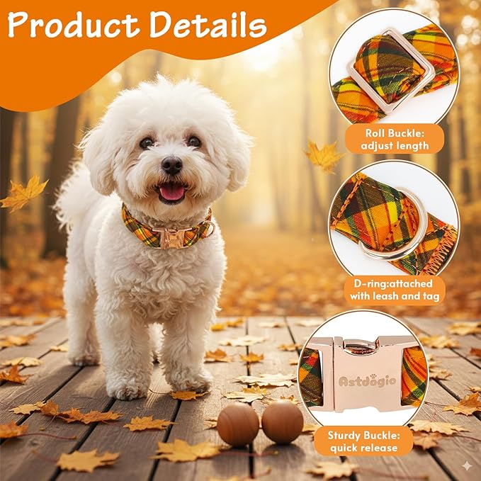 Cotton Fall Dog Collar, Halloween Dog Collars for Medium Dogs, Soft Adjustable Cute Dog Collars, Brown Orange Stripe for Small Medium Large Dogs, Perfect for Girl or Boy Dog Collars-M
