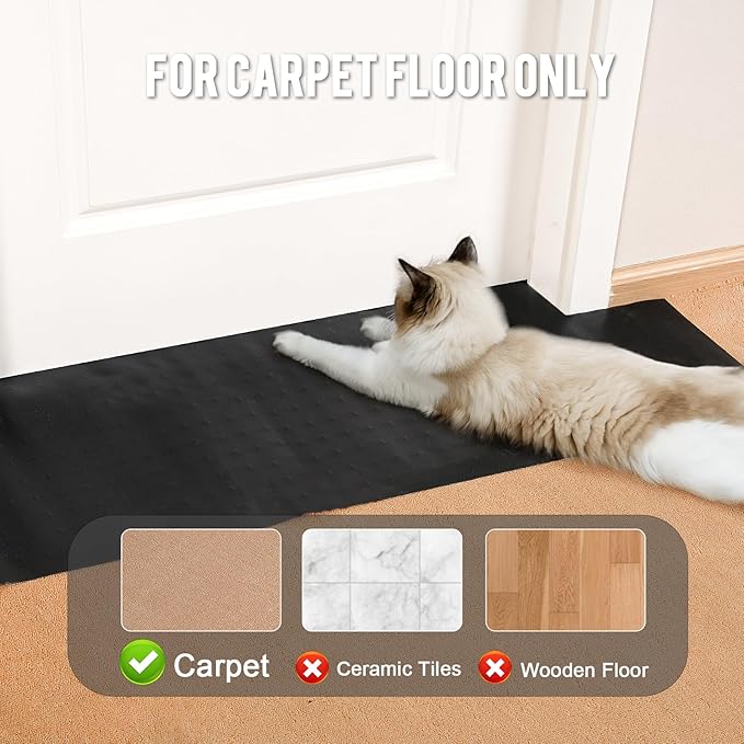 Uross Carpet Protector for Pets - 3.6FT Black Cat Carpet Protector for Doorway, Anti Scratch Under Door Cat Scratch Protector Mat