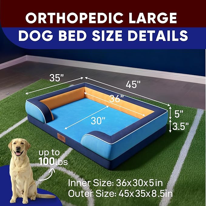 Comfort Expression Orthopedic Dog Bed for Extra Large Dogs 45x35 Inch, Waterproof Egg Crate Foam XL Pet Bed with Removable Bolsters, Dog Couch with Washable Cover & Non-Slip Bottom, Houston