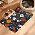 Floral Black Feeding Mat,Absorbent Quick-Dry Cat Dog Food and Water Bowl Mats,Non-Slip Rubber Backing Mat,Cat Dog Accessories Supplies 16" x 24"