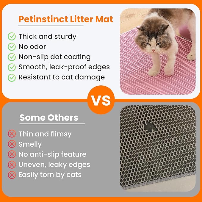 Extra Large Cat Litter Mat, 30x22 Inches Honeycomb Double Layer Cat Litter Trapping Mat, Non Slip Waterproof Urine Proof Large Kitty Litter Box Mat for Floor, Kitten Supplies, XL, Pink