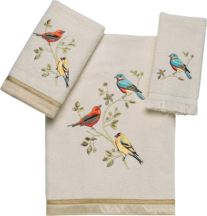 Avanti Linens - Fingertip Towel, Soft & Absorbent, Nature Isnpired Bathroom Decor (Gilded Birds Collection)