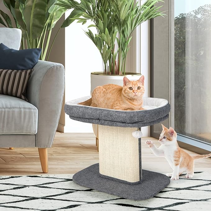Tangkula Cat Tree for Indoor Cats, 2-Tier Cat Tower with Top Perch & Sisal Scratching Panel & Jingling Fur Ball Toy, Cozy Cat Bed with Scratching Post, Modern Small Kitten Activity Center (Grey)