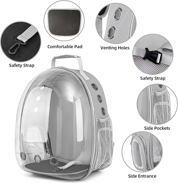 Pet Backpack Carrier,Bubble Backpack Cat Carrier,Pets and Small Dogs,Space Capsule Pet Carrier for Traveling, Walking, Hiking and Outdoor Activities (Gray)