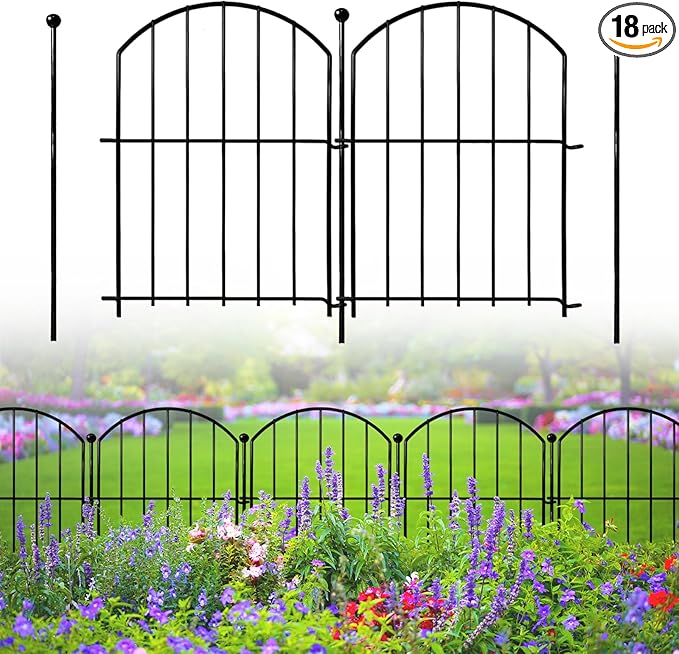 Decorative Garden Fence 17in x18ft, 18 Pack Rustproof Metal No Dig Fence Animal Barrier for Dog, Arched Flower Bed Edging Ornamental Wire Border Panel Fencing for Yard Patio Outdoor Decor