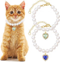 2pcs Cat Dog Pearl Collar, Small Heart Shape Rhinestone Pet Necklace, Adjustable Wedding Party Pet Jewelry Accessories for Puppy Small Cats- Blue & Green
