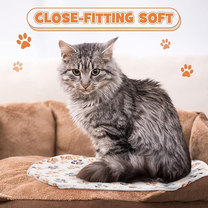 Tegeme 12 Pcs Pet Blankets Soft Fluffy Fleece Dog Cat Warm Paw Print Pattern Blankets Flannel Throw for Pets Dog Puppy Cat(23 x 16 Inch,White)