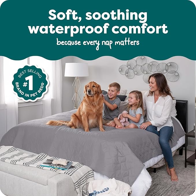 FurHaven Waterproof Blanket & Furniture Protector Cover with Non-Slip Backing, Machine Washable, Jumbo/King, Quilted Twill, Gray