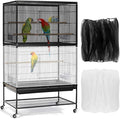 Bissap 2 PCS Bird Cage Seed Catcher, 59-90'' Universal Birdcage Net Nylon Adjustable Elastic Band Stretchy Skirts Mesh Cover for Parrot Cage Seed Guard (Not Include Birdcage)- White & Black
