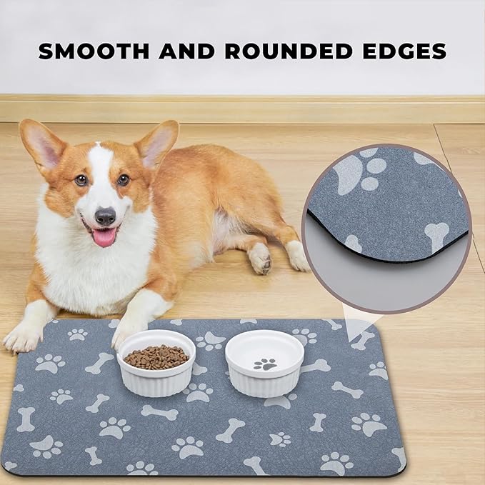 YCT Dog Food & Water Mat - Absorbent Non-Slip Pet Supplies Mat, 11.8"x18.1" Beige