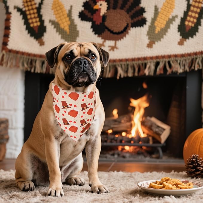 ADOGGYGO Thanksgiving Dog Bandanas 2 Pack, Reversible Turkey Pumpkin Pet Scarf Bib, Adjustable Fit Orange Thanksgiving Bandana for Small Dogs (Small)
