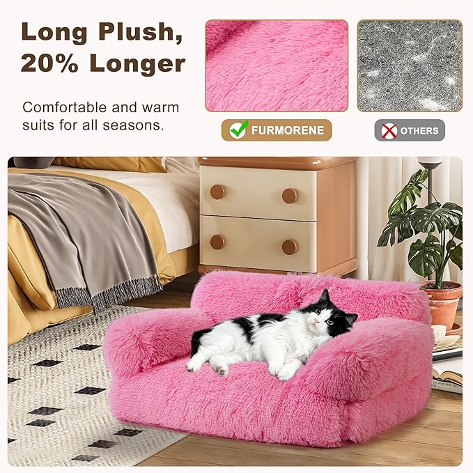 Large Cat Beds for Indoor Cats, Dog Couch Bed, Cute Cat Couch Sofas for Less 20lbs Kitten Puppy, Small Dog Sofas & Chairs with Removable Washable Cover, Soft Warm Pet Furniture, Plush Pink