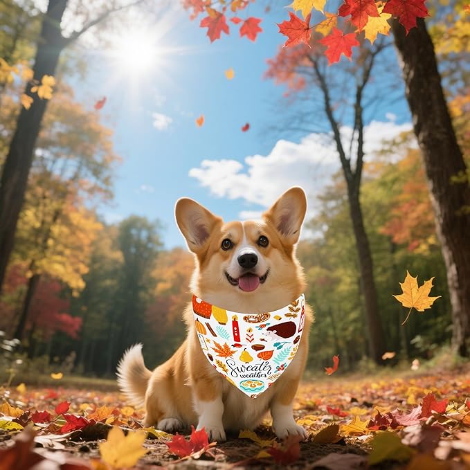 30 Pcs Fall Dog Bandanas Bulk 25 Inch Stitch Edge Dog Bandanas for Small Medium Dogs Breed Adjustable Autumn Scarves Grooming M