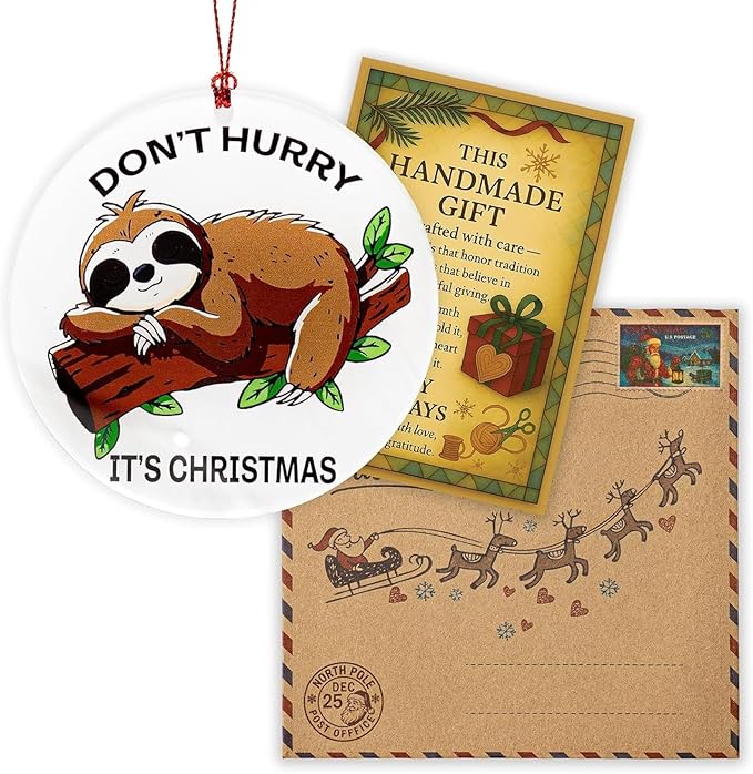 Sloth Ornament, Sloth Gifts for Women, Christmas Ornament 2025 Funny Lazy Animal Christmas Decoration, Cute Woodland Ornament for Tree, Unique Animal Lovers Gift, Relaxed Holiday Decor Idea