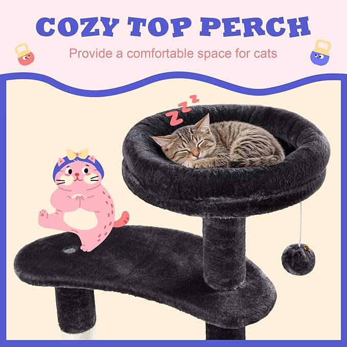 Allewie 55.5 in Cat Tree for Indoor Kitties/Soft Plush Perches/Multi-Level Cat Tower/Sisal Scratching Posts/Crescent Plates/Round Jumping Board/Hanging Ball/Pet Activity Center/Dark Grey