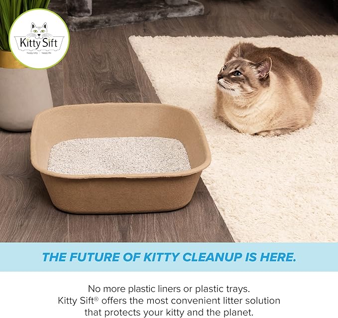 Kitty Sift Disposable Cat Litter Box Large,Durable Portable for Travel and Home,Eco-Friendly Disposable Litter Box Controls Odor,6 Count (Pack of 10)